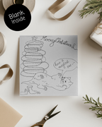 Christmas Tree & Cat Greeting Cards | Digital Download Only | Pre-coloured or DIY