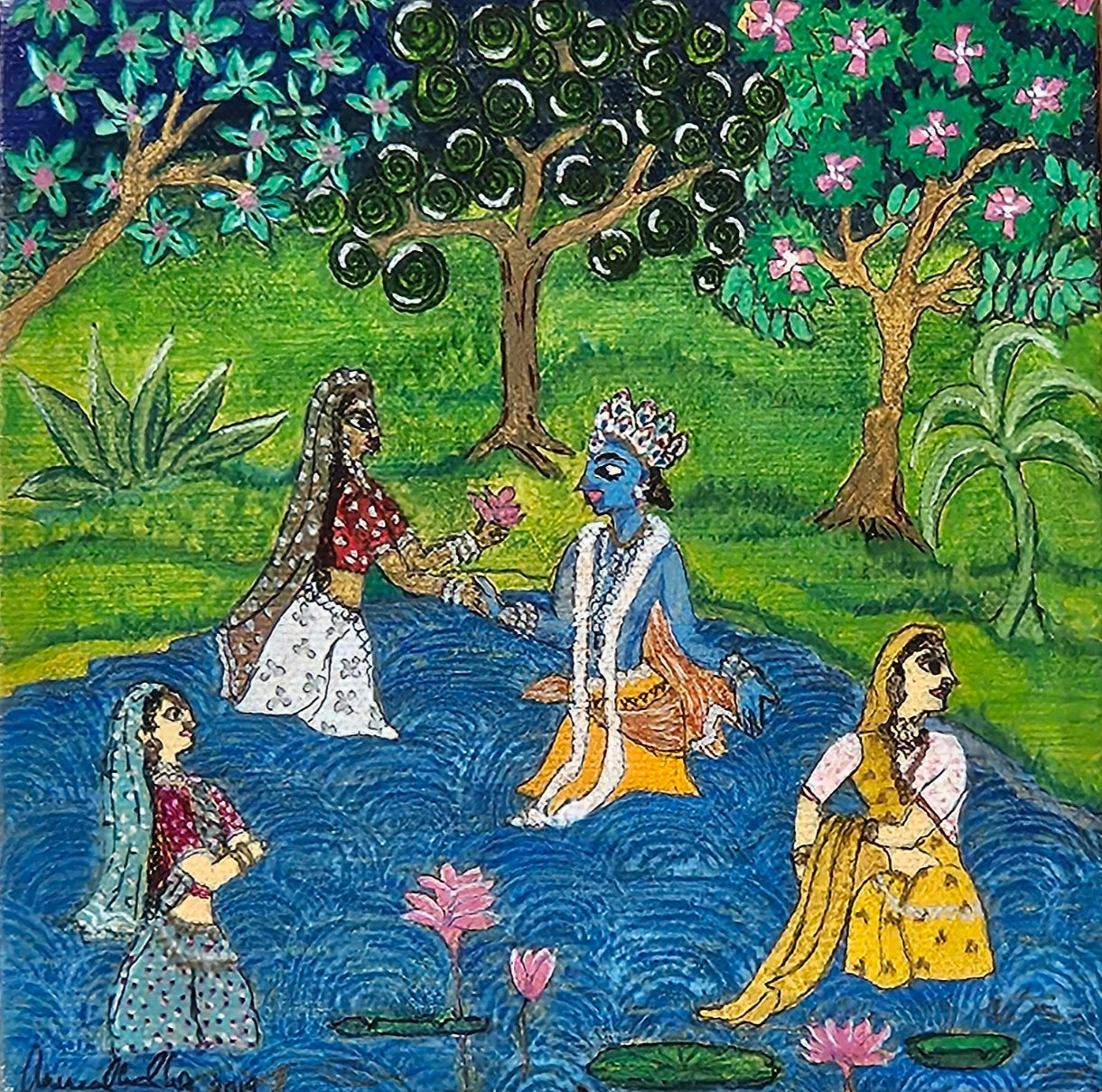 Print on demand - miniature painting- Vrindavan Series - Krishna With Shyamla Radha