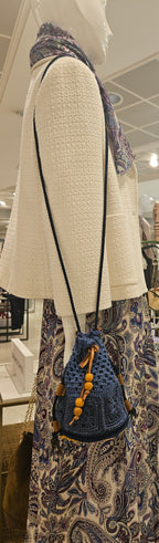 Crochet Messenger Bag in Denim blue