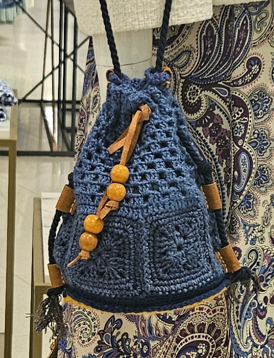 Crochet Messenger Bag in Denim blue