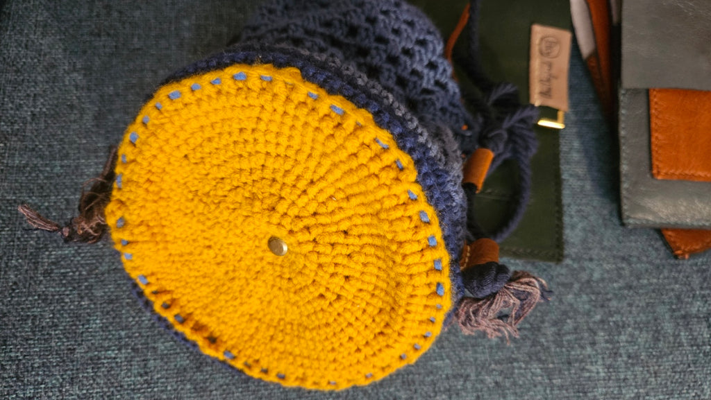 Crochet Messenger Bag in Denim blue
