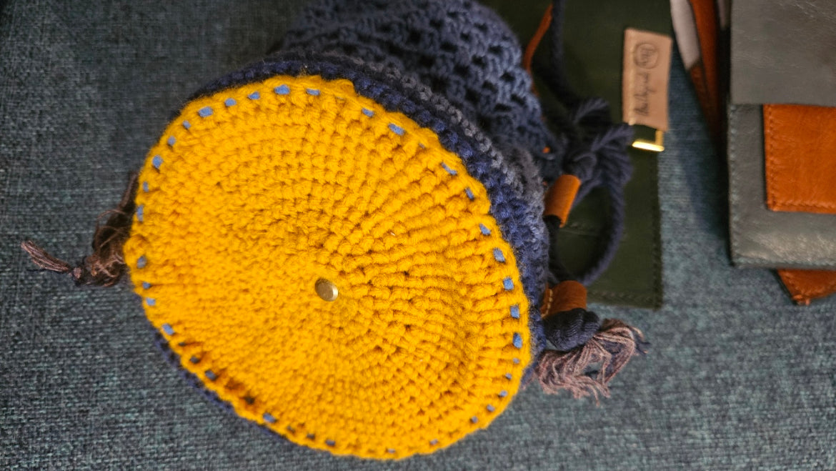 Crochet Messenger Bag in Denim blue