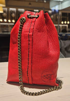 Leather Bucket Bag in Red with Tulip | Handcrafted Leather Bag Collection