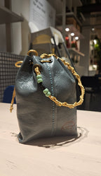Leather Bucket Bag in Teal with Florals | Handcrafted Leather Bag Collection