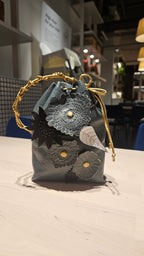 Leather Bucket Bag in Teal with Florals | Handcrafted Leather Bag Collection