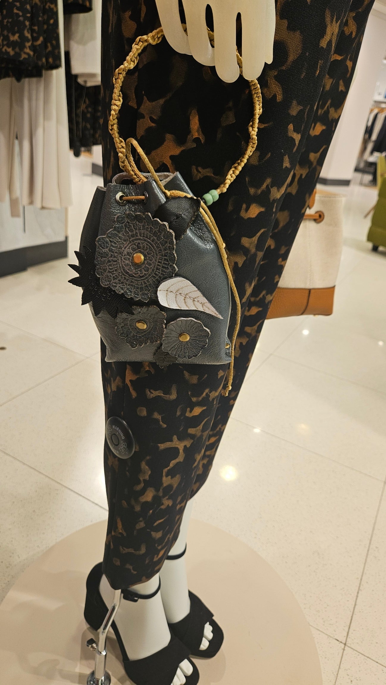 Leather Bucket Bag in Teal with Florals | Handcrafted Leather Bag Collection