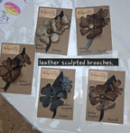 Handmade Sculpted Floral Leather Brooches
